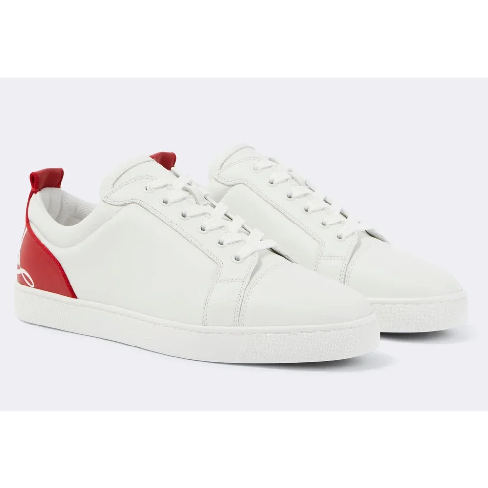 Christian Louboutin Mens Fun Louis Junior Flat White Red Low Top Sneaker 48 15